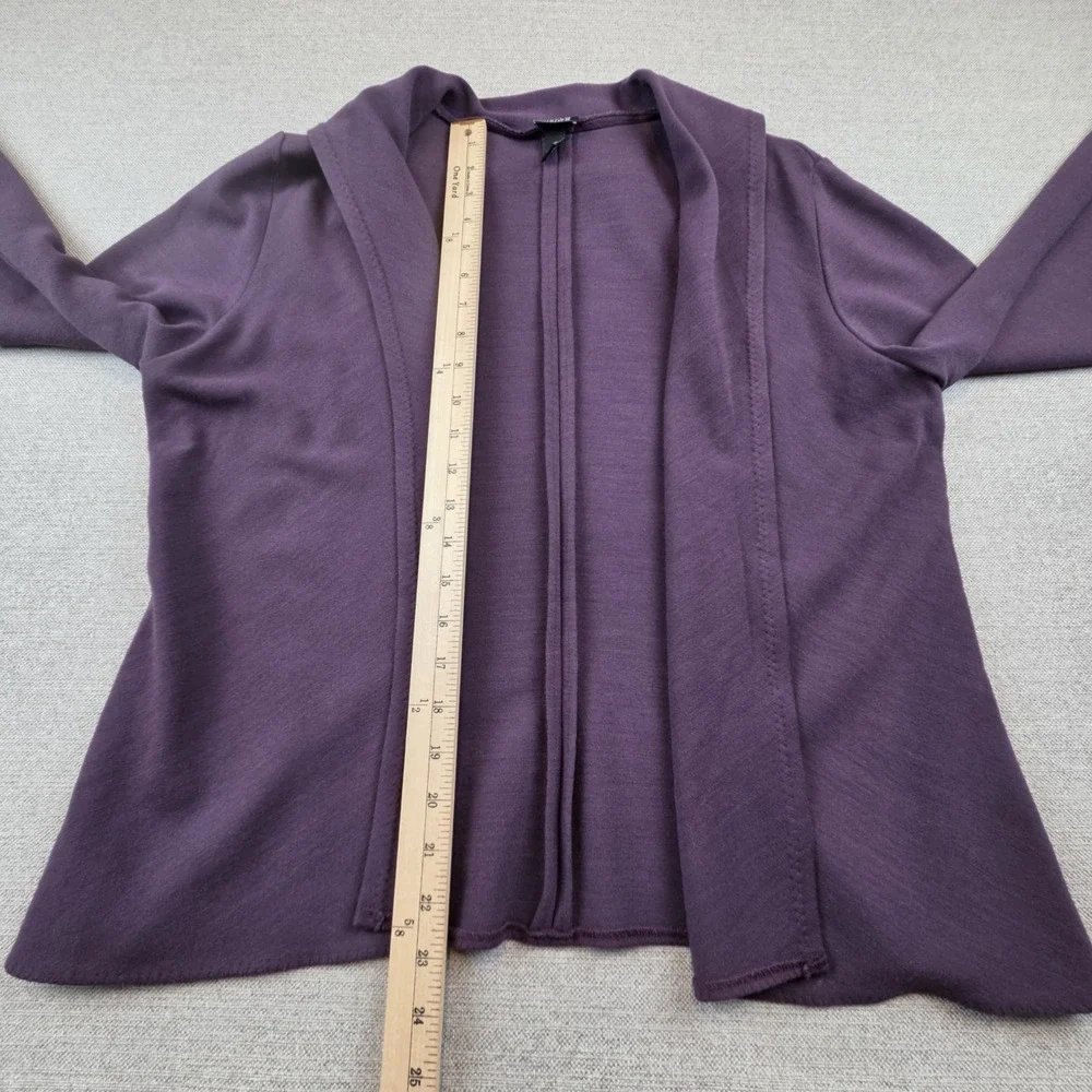 Eileen Fisher Open Front Cardigan Women's Medium Purple Wool‎ Blend Wrap Office
